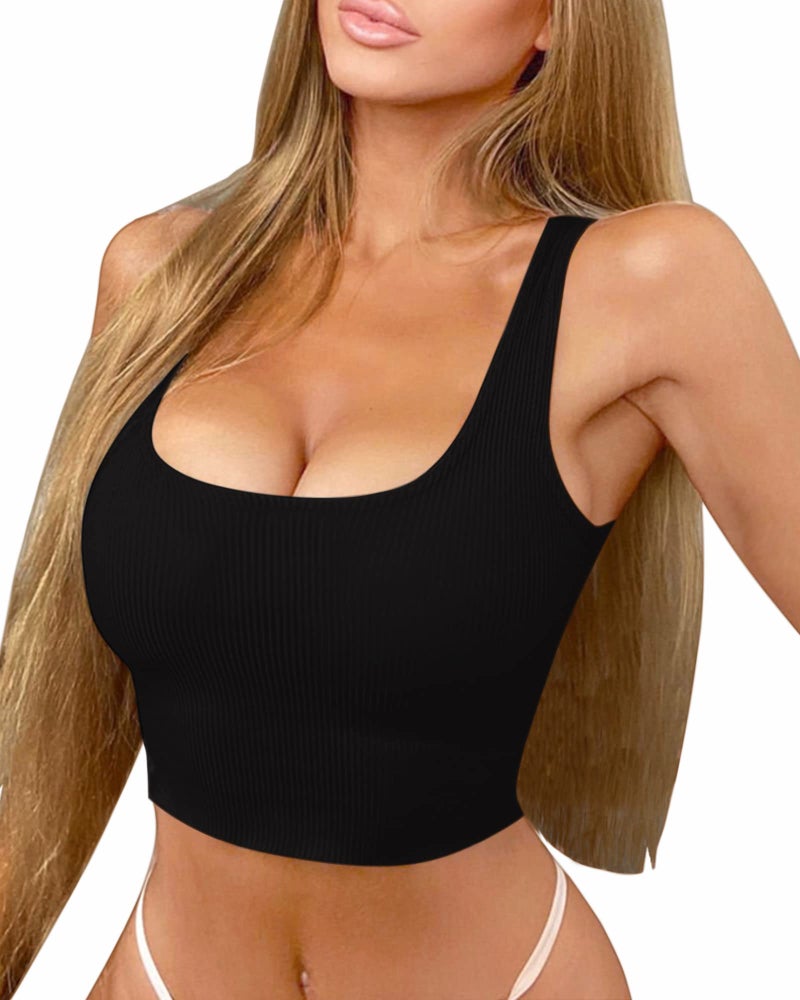 BelleLovin AESLOVIN Women's Ribbed Knit Basic Scoop Neck Sleeveless Crop Tank top (Black, Small, s) - Image 1